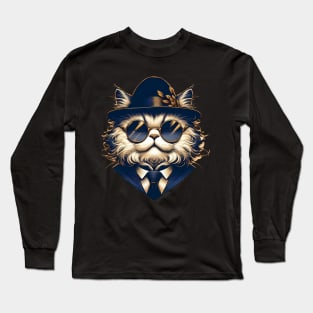 Noble cat in gold framed glasses Long Sleeve T-Shirt